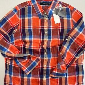 LRL Ralph Lauren Vibrant Linen Plaid Button Down Shirt